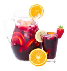 19667879 - jar  and tall glass of cold sangria wine isolated on white background